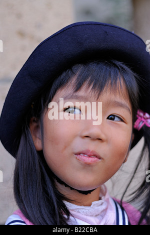 Little Japanese girl wearing school uniform Sendai Japan Stock Photo