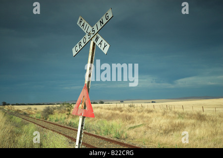 A disused railway level crossing near Burra in South Australia's mid North Stock Photo