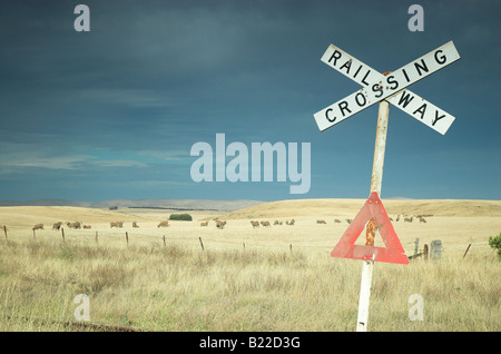 A disused railway level crossing near Burra in South Australia's mid North Stock Photo