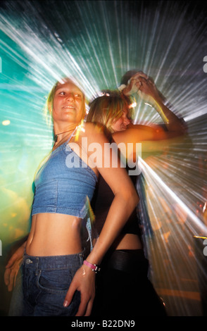 Young women dancing in open air discotheque Oxyd Club Side Antalya Turkish Riviera Turkey Stock Photo