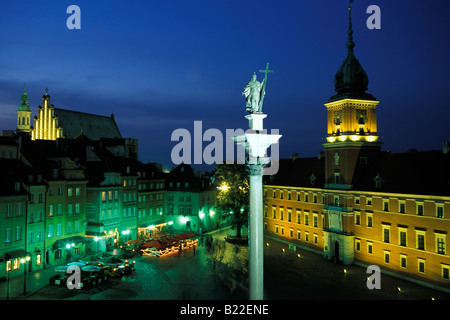 A view over Sigismund Statue to Castle Square in the Old Town with the Royal Palace Warsaw Poland Stock Photo