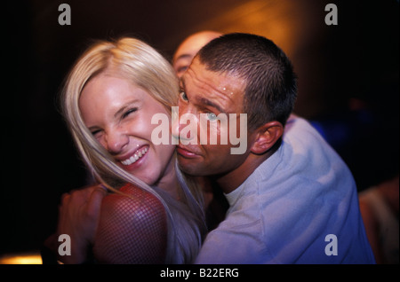 Young couple having hugging each other at Babylon Club Warsaw Poland Stock Photo