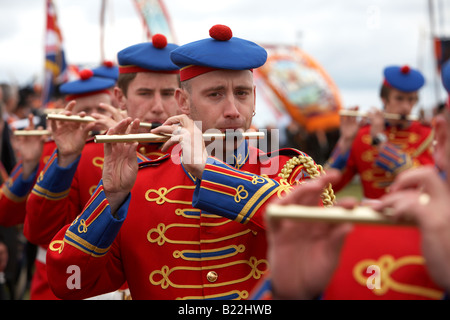 members of a loyalist flute band playing during 12th July orangeman day Orangefest celebrations in Dromara county down northern ireland Stock Photo