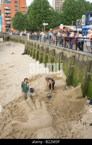 Sand sculpture River Thames London UK Stock Photo