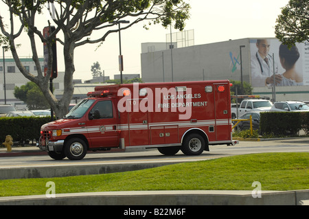 Red Ambulance, Los Angeles Fire Department. Stock Photo