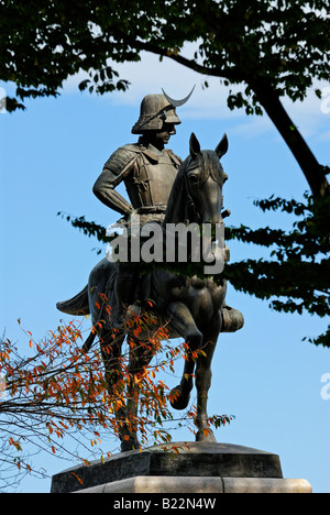 Statue of the powerful feudal lord Date Masamune at Aoba Castle Sendai Japan Stock Photo