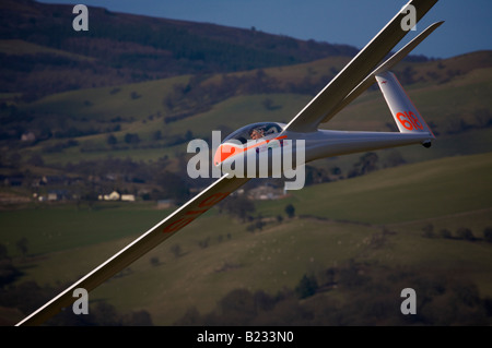 Sailplane on Cross Country Flight Long Mynd Church Stretton Shropshire England UK Stock Photo