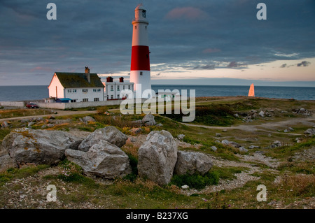 Portland Bill lighthouse just before dawn. Dorset. UK Stock Photo