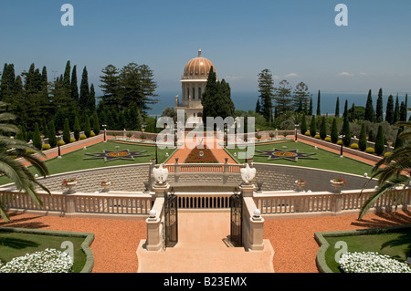 A general view of the terraced gardens of the Bahai faith and the Shrine of the Bab on mount Carmel in the city of Haifa, Israel Stock Photo