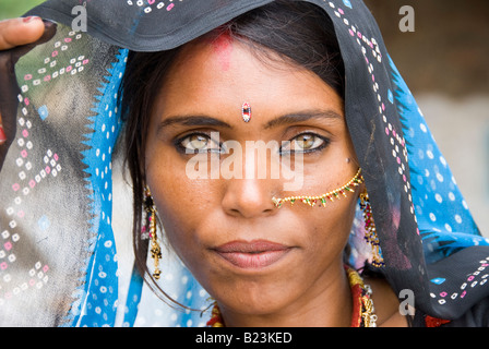 Portrait of a Rajasthani woman from the Thar desert of India, with ...