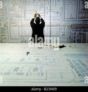 historic picture year of 1981 construction drawing of building complex handmade without computer support Stock Photo