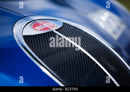 Abstract of bonnet grill and badge, 1999 Bugatti Chiron 18.3 concept supercar Stock Photo