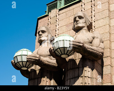 Statues outside the Helsinki central railway station, Helsinki, Finland Stock Photo