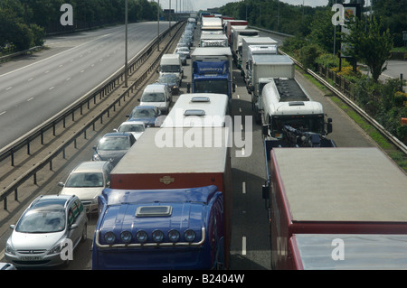 A traffic jam on the M1 motorway Stock Photo