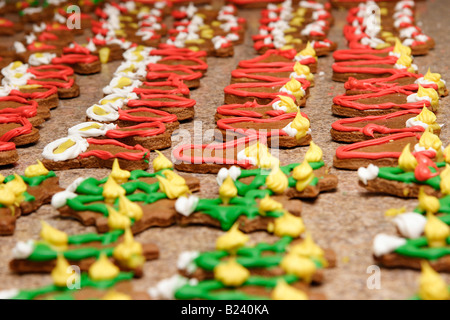 View of Christmas time preparing gingerbreads cookies ginger biscuits studio image from above overhead nobody not people Stock Photo