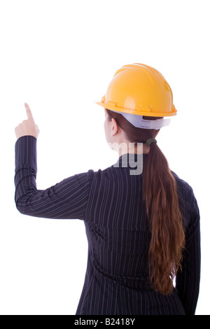 Young woman in a construction concept isolated on white. Stock Photo