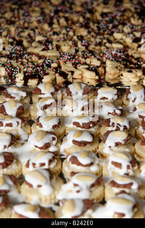 The Christmas cookies Linzer on a table pictures images photos overhead from above very high resolution vertical format in USA US  hi-res Stock Photo