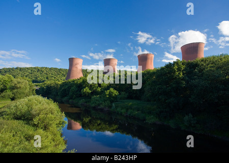 Ironbridge Power Station Cooling Towers on the banks of the River Severn in late evening summer light Shropshire England UK GB Stock Photo