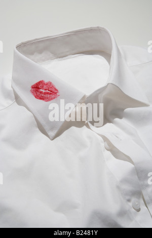 Lipstick kiss on a collar Stock Photo