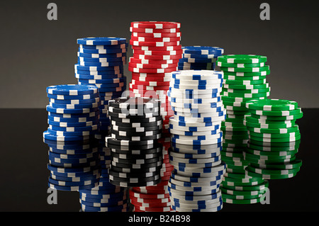 Stacks of gambling chips Stock Photo