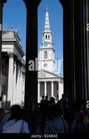 Recently restored St Martin s in the Field church seen from the steps of the National Gallery in Trafalgar Square London Stock Photo