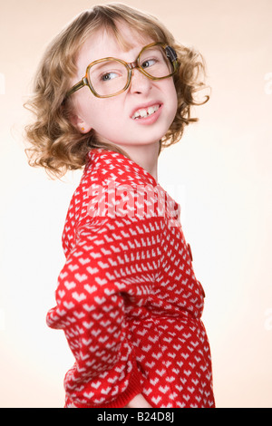 A geeky girl making faces Stock Photo