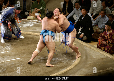 Two Sumo Wrestlers in competition - Tokyo, Japan Stock Photo