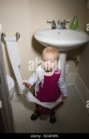 Little girl with toilet paper Stock Photo