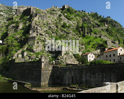 Ancient  fortifications around Kotor Old Town, Montenegro, Balkans Stock Photo