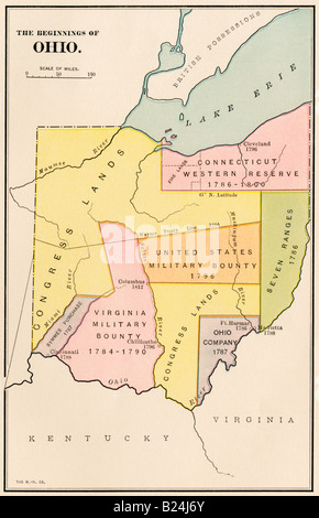 Land division and early settlements in Ohio Territory. Color lithograph Stock Photo