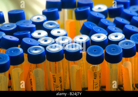 VIROLOGY LAB TEST TUBES CAPPED TEST TUBES Stock Photo