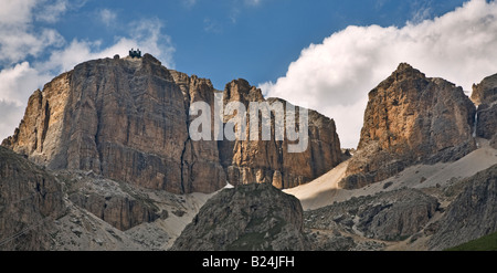 Sass Pordoi and Sella Massif as seen from Pordoi Pass, Dolomites, Italy Stock Photo