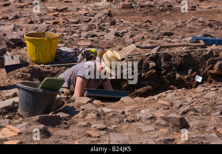 Archaeologists excavate a warehouse of the Roman Second Augustan Legion at Priory Field Caerleon South Wales UK EU Stock Photo