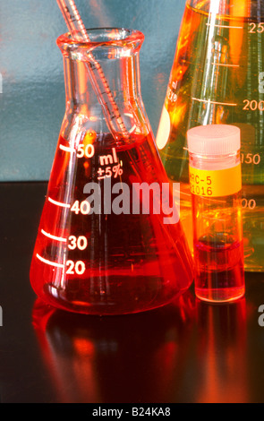 LAB GLASSWARE ERLENMYER FLASKS TEST TUBES Stock Photo