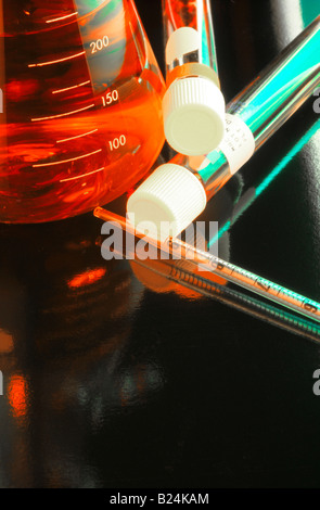 LAB GLASSWARE ERLENMYER FLASKS TEST TUBES Stock Photo