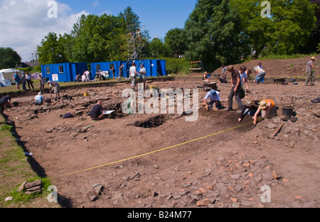 Archaeologists excavate a warehouse of the Roman Second Augustan Legion at Priory Field Caerleon South Wales UK EU Stock Photo