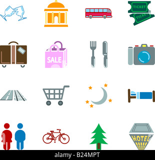 Tourist locations icon set Icon set relating to city or location information for tourist web sites or maps etc. Stock Photo