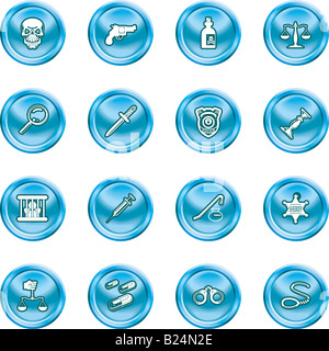 law, order, police and crime icon set. A series of design elements or icons relating to law, order, police and crime. Stock Photo