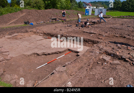 Archaeologists excavate a warehouse of the Roman Second Augustan Legion at Priory Field Caerleon South Wales UK EU Stock Photo