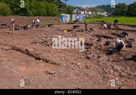 Archaeologists excavate a warehouse of the Roman Second Augustan Legion at Priory Field Caerleon South Wales UK EU Stock Photo