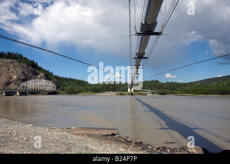 Trans-Alaska Pipeline System crossing the Tanana River just north of Delta Junction, Alaska. Stock Photo