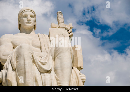 The statue called The Authority of Law at the entrance to the US Supreme Court in Washington DC Stock Photo