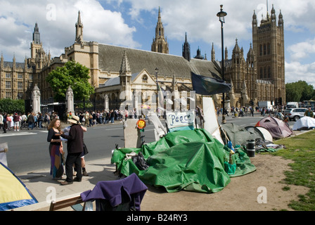 Peace camp outside Houses of Parliament, London, July 2008. Stock Photo
