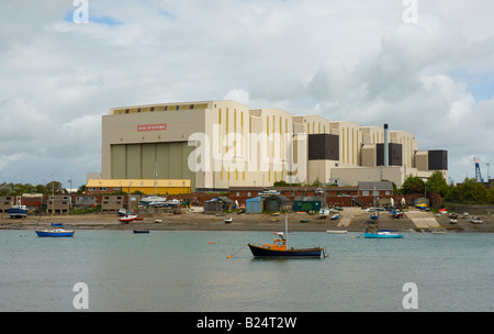 BAE Systems, submarine shipyard, Barrow-in-Furness, looking from Walney Island, across Walney Channel, Cumbria, England UK Stock Photo