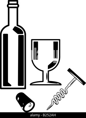 Bottle of wine and wine glass An illustration of a bottle of wine and a wineglass. Stock Photo