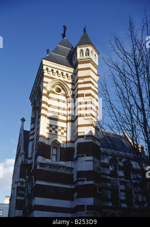 London Strand Royal Courts of Justice  view of Victorian Gothic Revival towers, architect George Gilbert Scott. Rear elevation Stock Photo