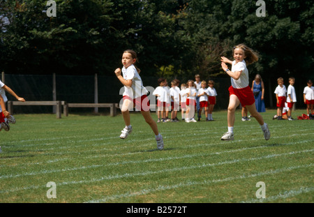 Primary School Sports Day Girls Running Stock Photo