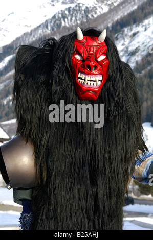 Tschaeggaetae, traditional carnival masks, Wiler, Loetschental, Valais Switzerland Stock Photo