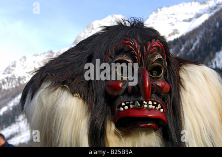 Tschaeggaetae, traditional carnival masks, Wiler, Loetschental, Valais Switzerland Stock Photo