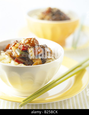 Korean cuisine - noddles and chopsticks Stock Photo